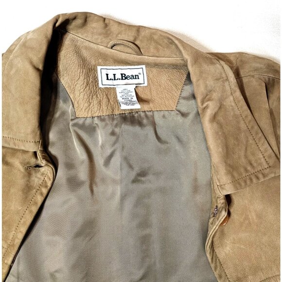 LL Bean Jacket Womens 3 XL Brown Suede Leather Bottom Up Lined Chore - Picture 8 of 9